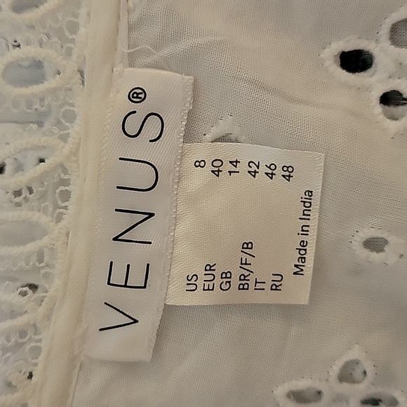 Venus White Eyelet Surplice Wrap Peplum Tie Waist Castlecore Blouse - Picture 8 of 9